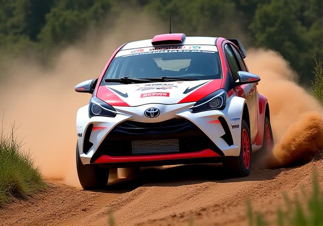 Toyota GR Yaris con preparazione rally, in corsa su sterrato